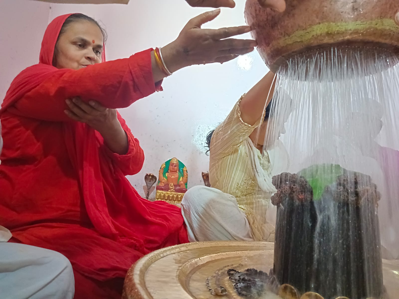 अंजड़ मोहीपुरा में  सावन के आखरी सोमवार को चल रहे अनुष्ठान का आश्रम में स्थापित नर्मदेश्वर महादेव का सहस्त्रधारा से जलाभिषेक कर श्रावण मास का समापन किया गया